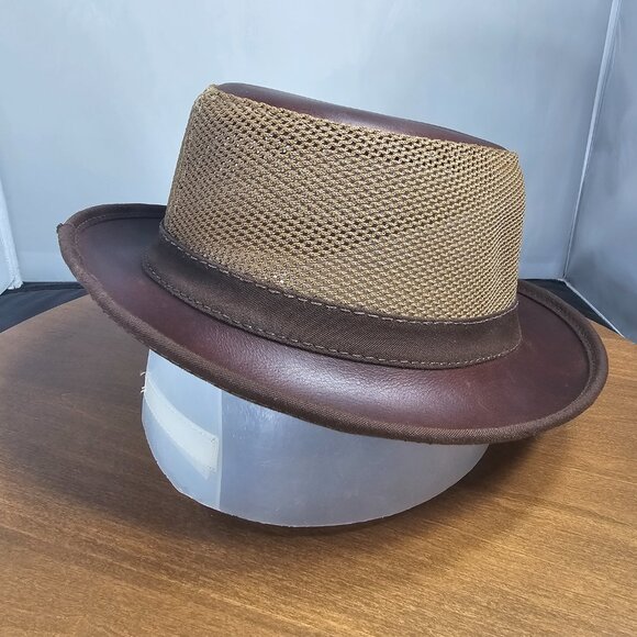 Player Leather/Mesh Fedora Hat | American Hat Makers | Chestnut | NWT | MED/LRG main image 8
